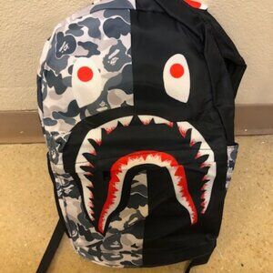Graphic Shark Face Backpack – Black & Camo Design